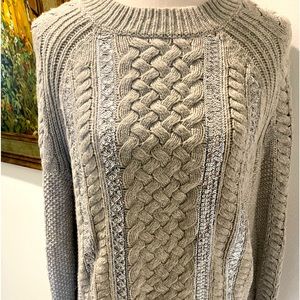 J crew Cable Knit Gray Sweater Sequined Front Size M